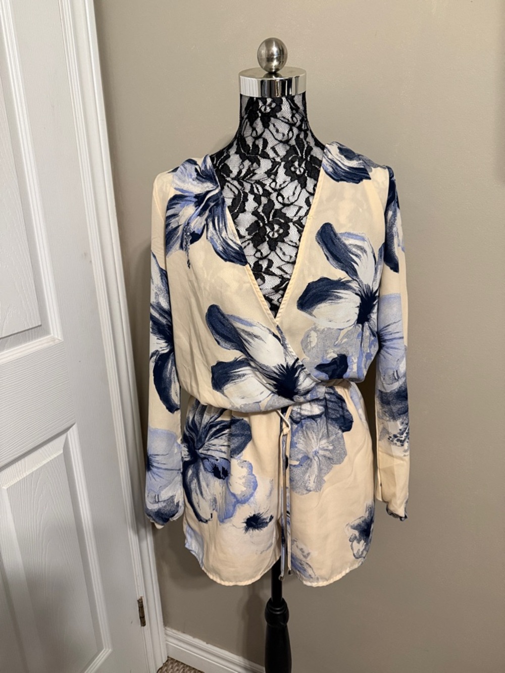 Dynamite Blue and Cream Floral Romper